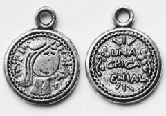 Подвеска Монета 07 двусторонняя с рисунками 20*16*1,5мм античное серебро УЗОР 03 (литьё)