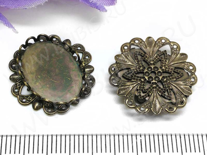 Подвеска-сеттинг Овал 54 коннектор ажурный (сеттинг 18*13мм) 21*20*3,5мм античная бронза (Brass)