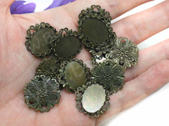 Подвеска-сеттинг Овал 54 коннектор ажурный (сеттинг 18*13мм) 21*20*3,5мм античная бронза (Brass)