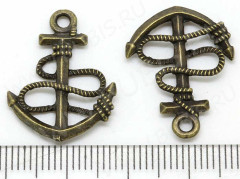 Подвеска Якорь 07 3D с канатом 23,5*18*2,7мм античная бронза (литьё)
