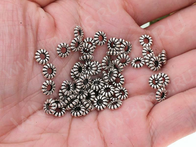 Рондели 087 колёсики 6*6*1,5мм античное серебро (литьё) (10шт.)