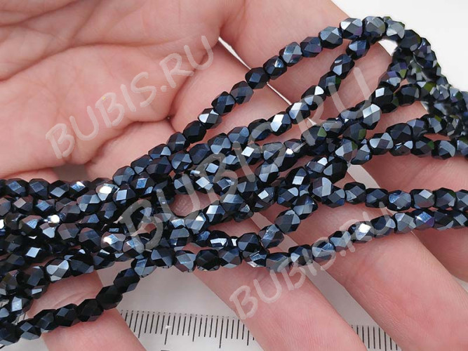 (ОПТ) Бусина кристалл гранёный Бочонок 03 4*3,5*3,5мм т.серый непрозрачный (имитация Сваровски) (НИТЬ)