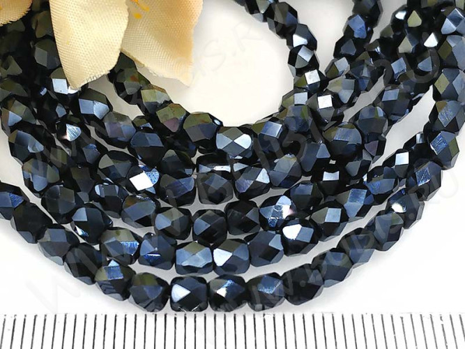 (ОПТ) Бусина кристалл гранёный Бочонок 03 4*3,5*3,5мм т.серый непрозрачный (имитация Сваровски) (НИТЬ)