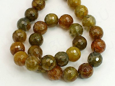 (ОПТ) Бусина округлая ГРАНЁНАЯ 10мм Агат вены дракона кракле оливковый (камни) (НИТЬ)