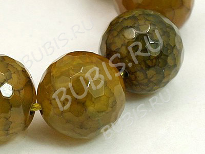 (ОПТ) Бусина округлая ГРАНЁНАЯ 10мм Агат вены дракона кракле оливковый (камни) (НИТЬ)