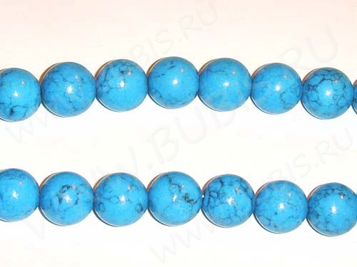 (ОПТ) Бусина округлая 10мм Бирюза голубая пресс. (камни) (НИТЬ)