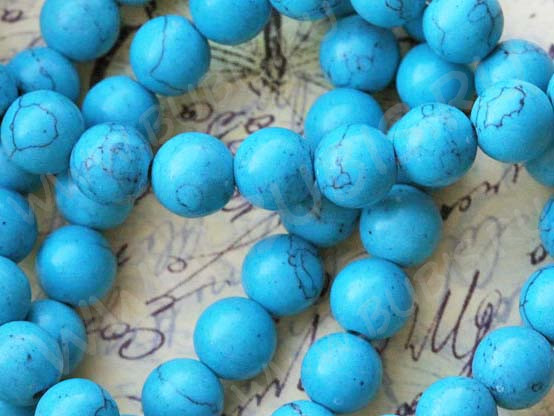 (ОПТ) Бусина округлая 10мм Бирюза голубая пресс. (камни) (НИТЬ)