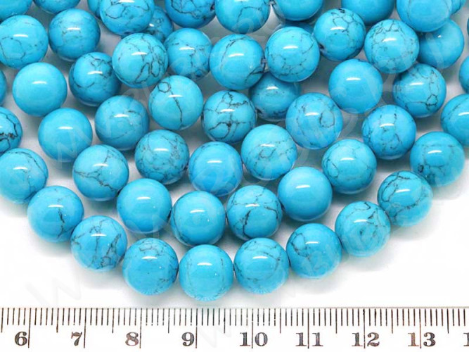 (ОПТ) Бусина округлая 10мм Бирюза голубая пресс. (камни) (НИТЬ)