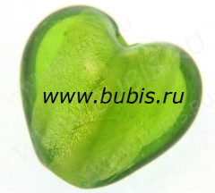 128 Бусина Сердце с серебром 12*12*8мм цвет 10 св.зелёный (венецианское стекло)