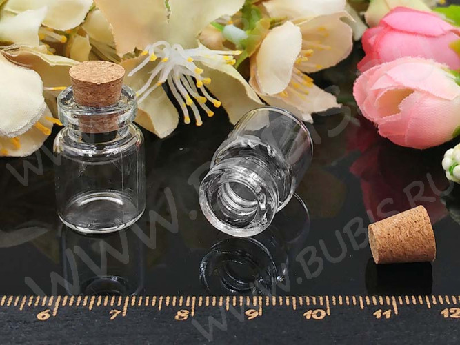 Бутылочка 21 с пробкой 2мл 27*15*15мм прозрачная (стекло)