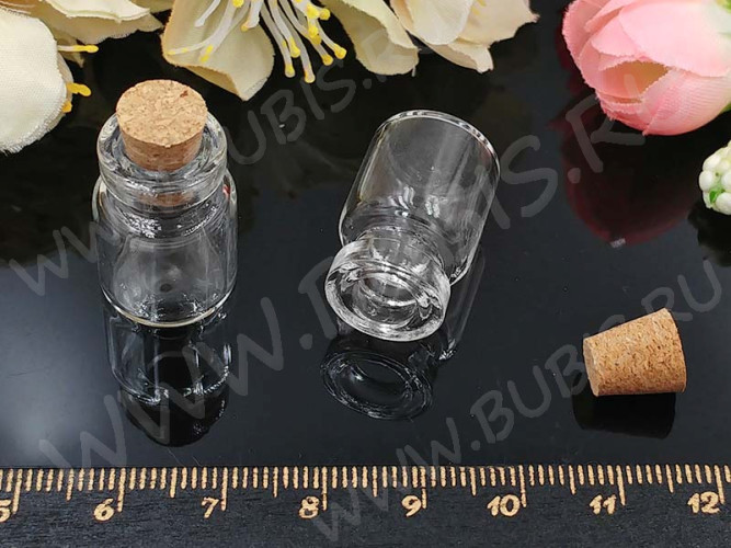 Бутылочка 21 с пробкой 2мл 27*15*15мм прозрачная (стекло)