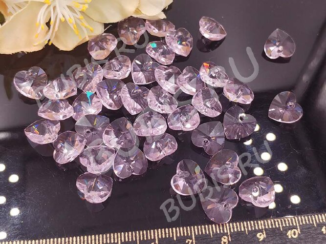 Хрустальная подвеска 12 Сердечко 10*10*5мм св.розовое прозрачное (имитация Сваровски)