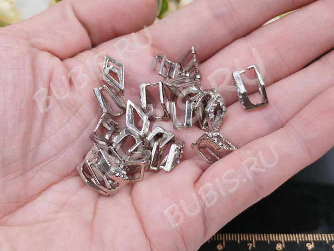 Держатель кулона 059 со стразами 13*7,5*7мм цвет платины и прозрачный (Brass и стекло)