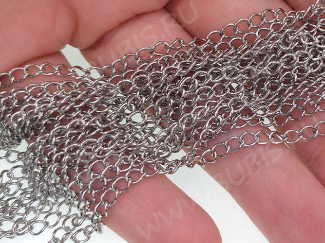Цепочка S12 Ювелирная сталь 5*3,3*0,55мм цвет платины (Хирургическая сталь) (50см)