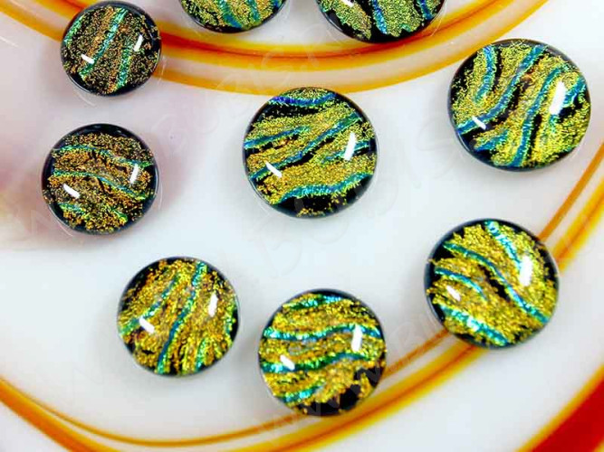 Кабошон Фьюзинг 019 Круглый 12-16мм Дихроик на черном Желтый с зеленым Рельеф SX