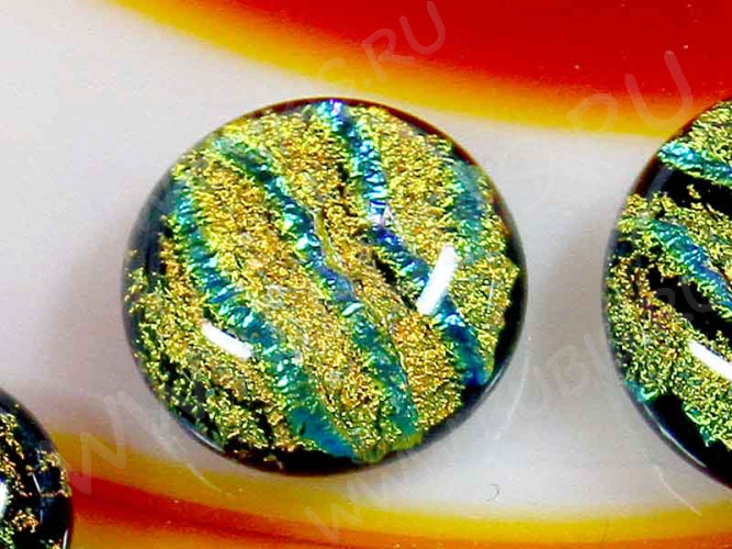 Кабошон Фьюзинг 019 Круглый 12-16мм Дихроик на черном Желтый с зеленым Рельеф SX