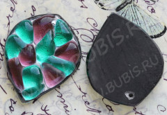 Кулон Капля 13 перевёрнутая, с &quot;камушками&quot; 46*36,5*7,5мм лилово-бирюзовая (венецианское стекло)