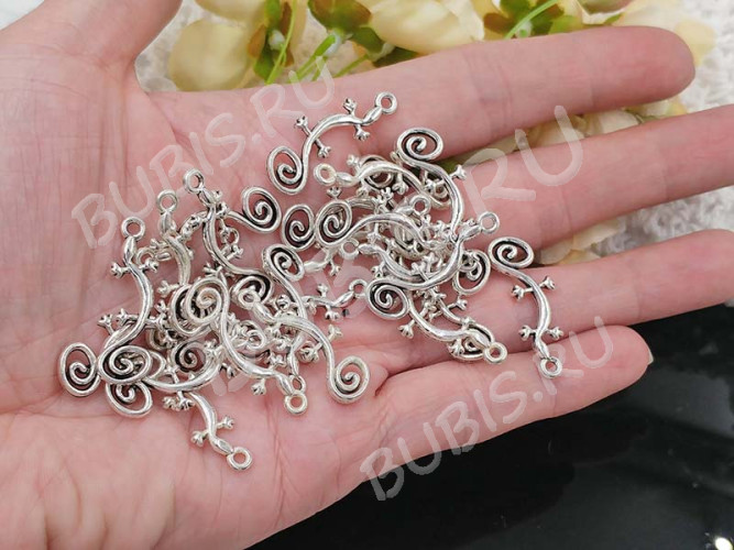 Подвеска Ящерица 08 3D коннектор 29*10*2,5мм античное серебро (литьё)