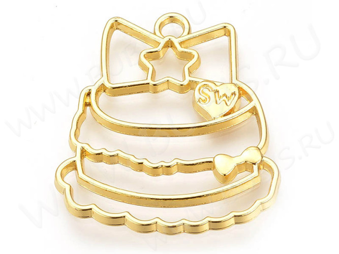 Подвеска Рамка 30 Торт с бантиком 32*28*2мм золотистая (литьё)