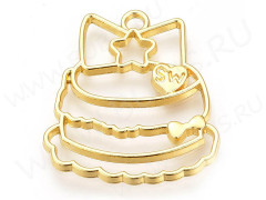 Подвеска Рамка 30 Торт с бантиком 32*28*2мм золотистая (литьё)