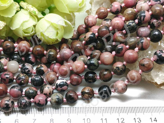 (ОПТ) Бусина округлая 12мм Родонит (камни) (НИТЬ)