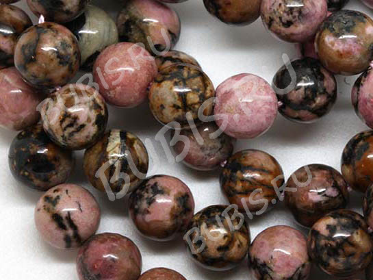 (ОПТ) Бусина округлая 12мм Родонит (камни) (НИТЬ)