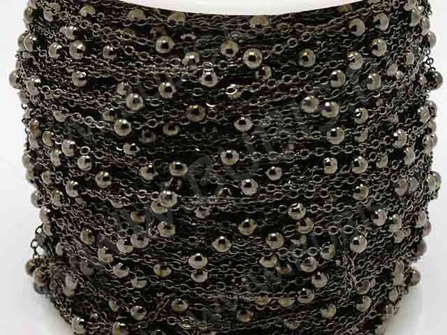 Цепочка C22 звено 2*1,5мм и шарик 3,5мм чёрный никель (Brass) (50см)