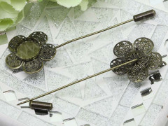 Основа (заготовка) для броши №79 Шляпная булавка с ажурным сеттингом 12мм 79*25,5*1мм античная бронза (Brass и Iron)