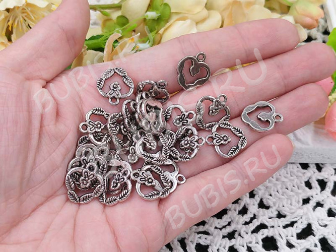 Подвеска Сердечко 21 листиковое 15,5*12,5*2мм античное серебро (литьё)