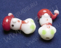 191 Бусина Гномик 02 24*15*14мм бело-красный (Lampwork)