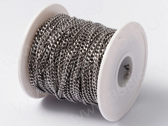 Цепочка S43 Ювелирная сталь панцирная "Бордюрная" 3,7*2,7*0,7мм цвет платины (Хирургическая сталь)(50см)