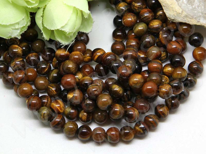 (ОПТ) Бусина округлая 6мм Тигровый глаз (камни) (НИТЬ)