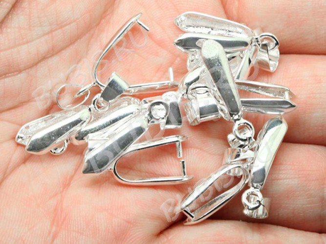 Держатель кулона 039 гладкий 26*9*4,5мм серебристый (Brass)