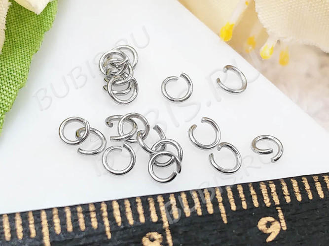 Колечки одинарные 3*0,4мм Ювелирная сталь цвет платины (Хирургическая сталь) (200шт)