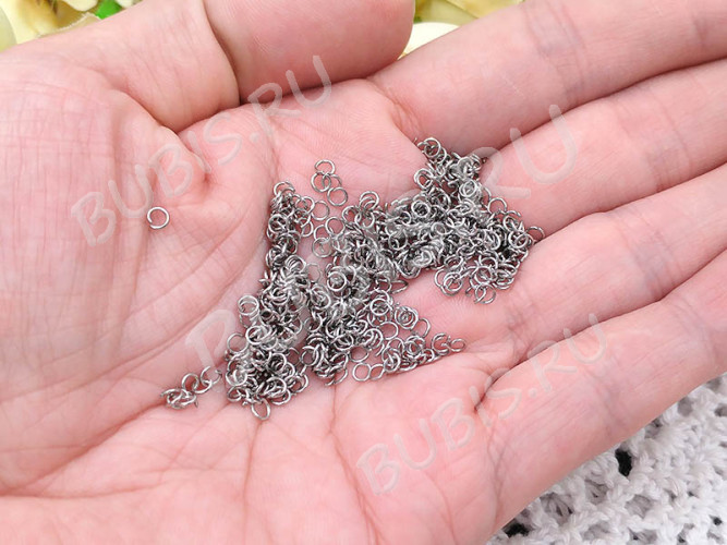 Колечки одинарные 3*0,4мм Ювелирная сталь цвет платины (Хирургическая сталь) (200шт)