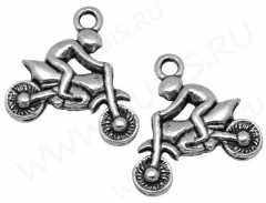 Подвеска Мотоцикл 02 3D с мотоциклистом 21*20*3,5мм античное серебро (литьё)