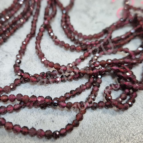 Бусина округлая ГРАНЁНАЯ "каменный бисер" 2мм Гранат (камни LUX) (НИТЬ)