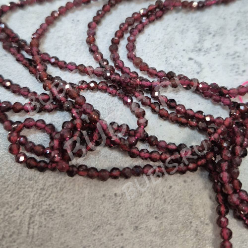 Бусина округлая ГРАНЁНАЯ "каменный бисер" 2мм Гранат (камни LUX) (НИТЬ)