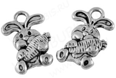 Подвеска Зайчик 02 двусторонняя с морковкой 15*10*2,2мм античное серебро (литьё)