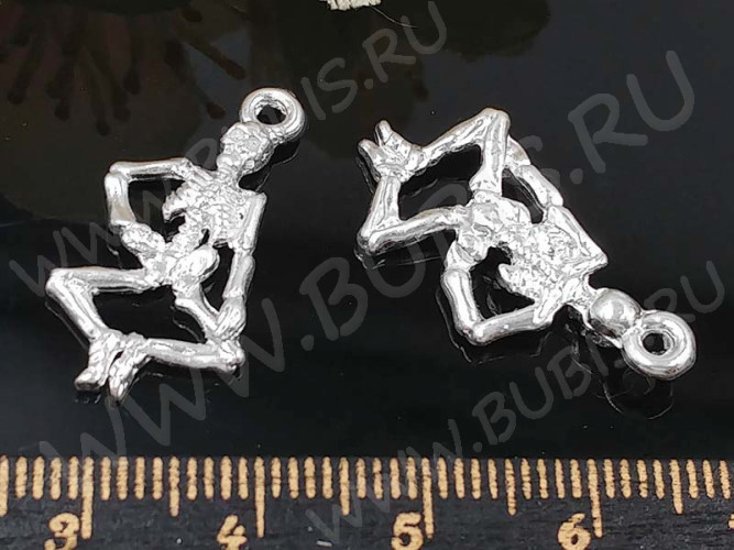 Подвеска Скелетик 02 3D 26*13,5*3,5мм серебристый (литьё)