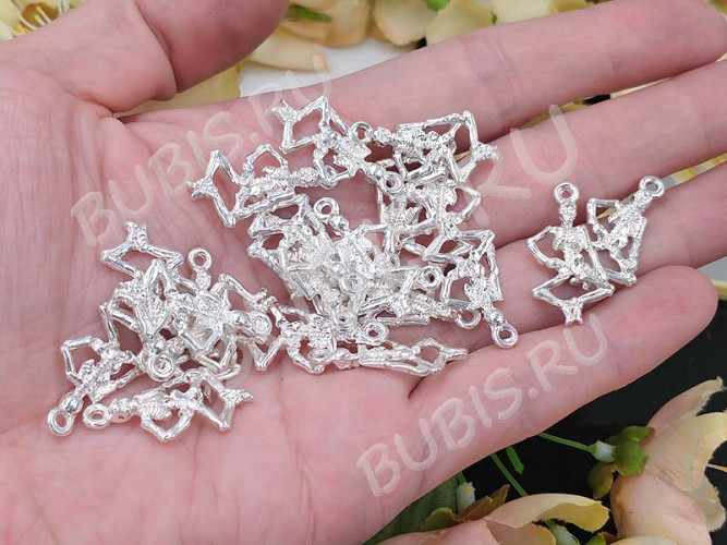 Подвеска Скелетик 02 3D 26*13,5*3,5мм серебристый (литьё)