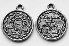 Подвеска Монета 07 двусторонняя с рисунками 20*16*1,5мм античное серебро УЗОР 04 (литьё)