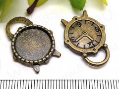 Подвеска-сеттинг Круг 31 Часы будильник (сеттинг 14мм) 24,5*18,5*3мм античная бронза (литьё)