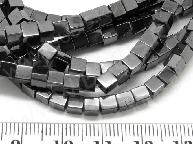 (ОПТ) Бусина каменная Кубик 01 3*3*3мм Гематит (камни) (НИТЬ)