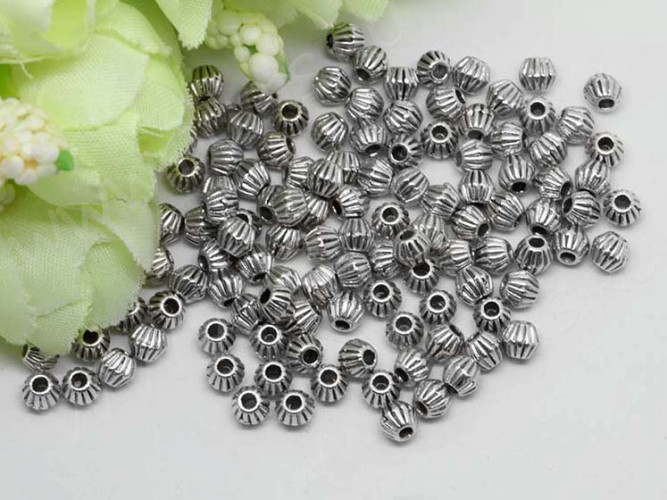 Бусина 093 биконус полосатый 4*3,8мм античное серебро (литьё) (10шт.)