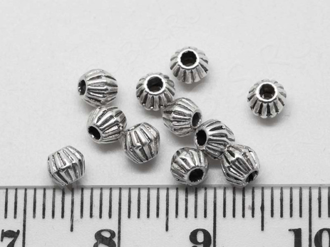 Бусина 093 биконус полосатый 4*3,8мм античное серебро (литьё) (10шт.)