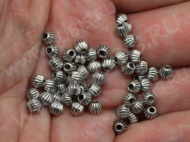 Бусина 093 биконус полосатый 4*3,8мм античное серебро (литьё) (10шт.)