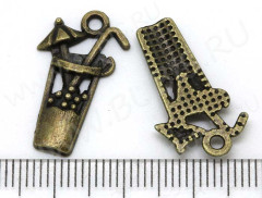 Подвеска Коктейль 05 с зонтиком 23,5*13*2,3мм античная бронза (литьё)