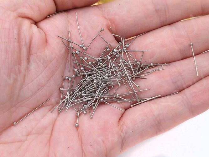 (СКИДКИ!!!) Штифт с ШАРИКОМ МИКС 13-20*0,4-0,5мм цвет платины (Brass) (100шт.)