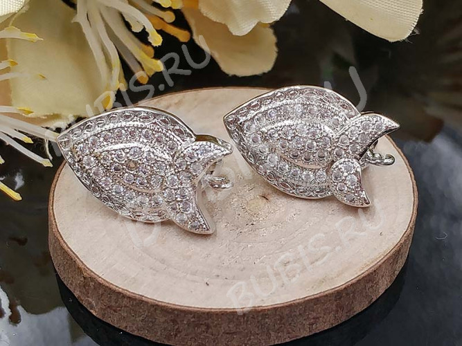 Швензы с английским замком №88 с инкрустацией кубическим цирконием 18*12,5*12мм цвет платины и прозрачные (Milano LUX) (Brass и фианит) (1 пара)